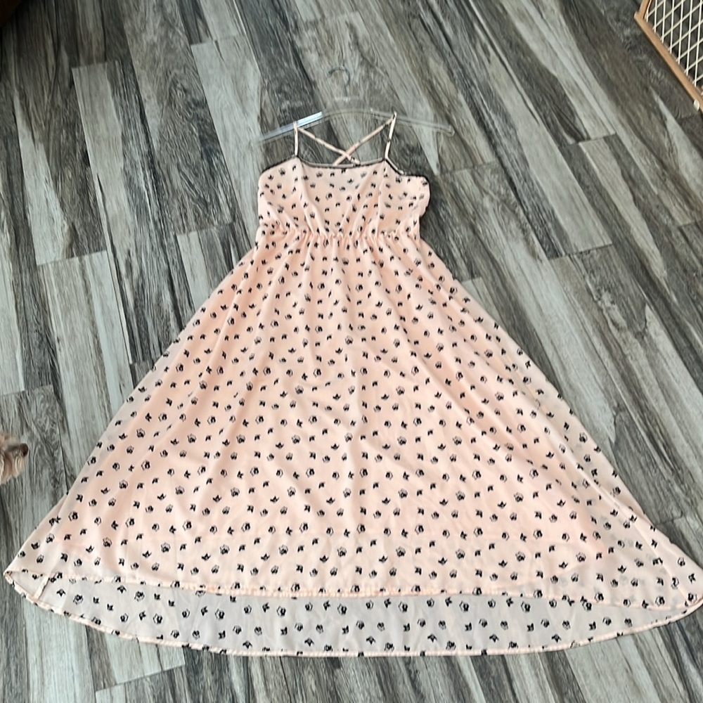 🍑PEACH FLORAL DRESS ADJUSTABLE STRAPS SZ S 30Wx30L from waist GREAT COND